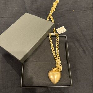 Piper K Gold puffy Heart Necklace w cool clasp&beautiful black box-gift or keep!